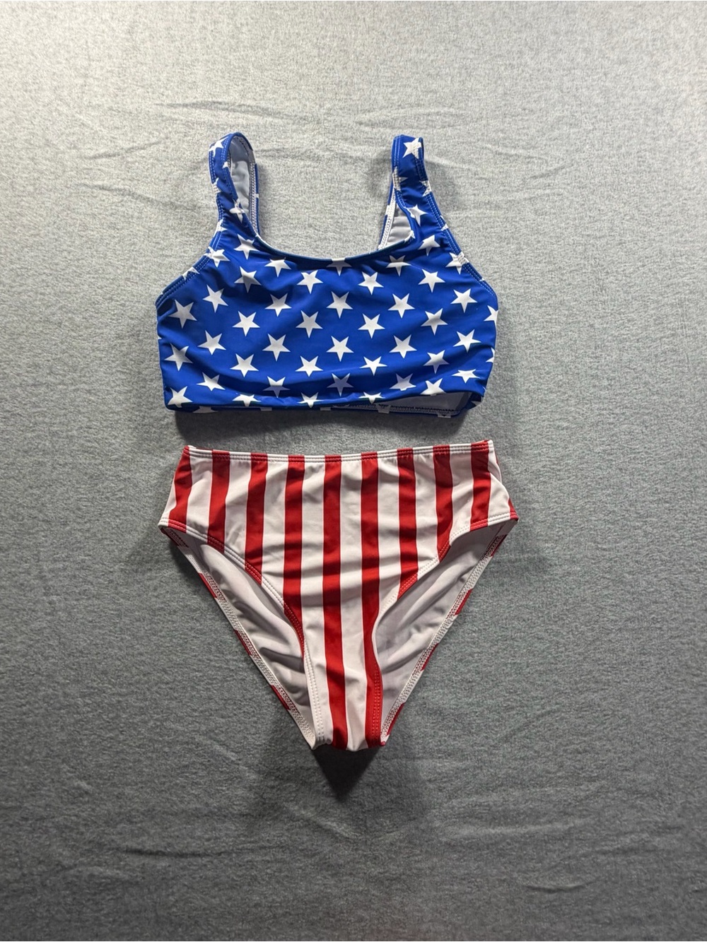 SHEIN Blue Star Crop Top & Red Stripe Bikini Set